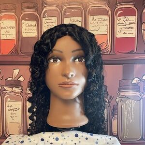 Curly  Long Black Hair Synthetic Wig Bundle. 5 piece set.